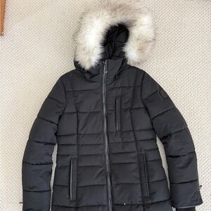 Noize Black Puffer Jacket with Faux Fur Trim